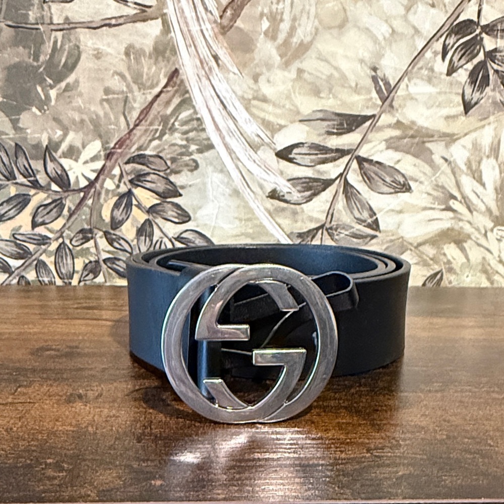 Gucci Black Belt with Silver GG